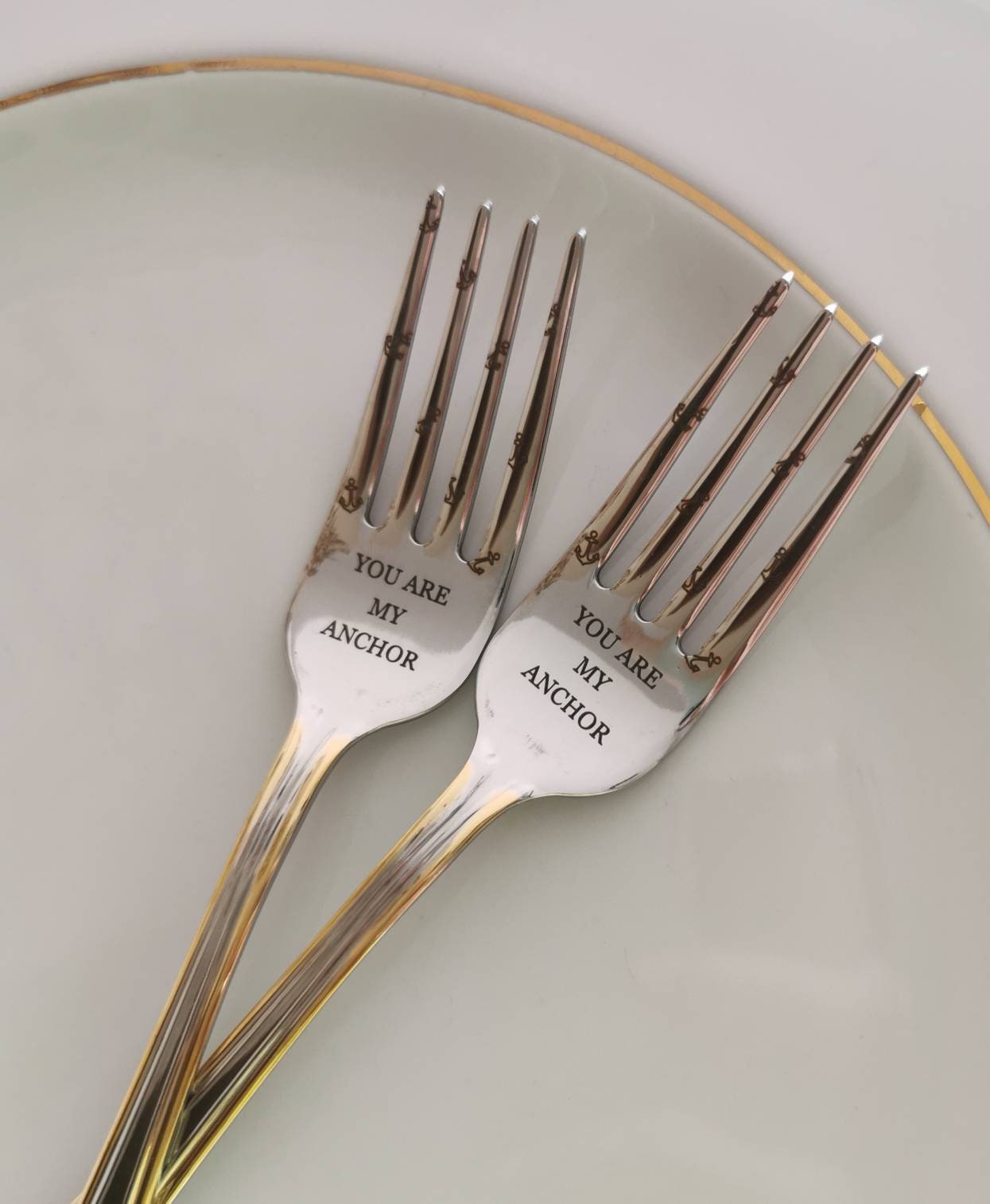 Engraved Anchor Wedding Forks: Personalized Beach Theme Flatware Set