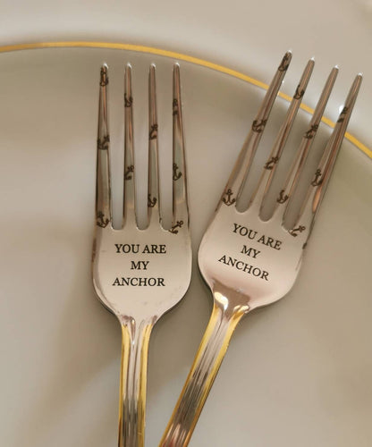 Engraved Anchor Wedding Forks: Personalized Beach Theme Flatware Set