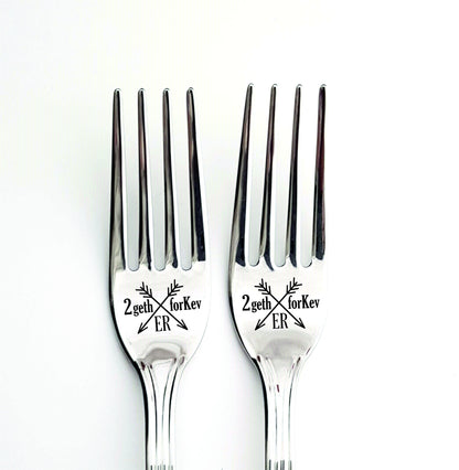Engagement Anniversary Gift for Couple, Engraved Forks Dining Set, Personalized Kitchen  Silver Metal Present, Keepsake for Wife Husband