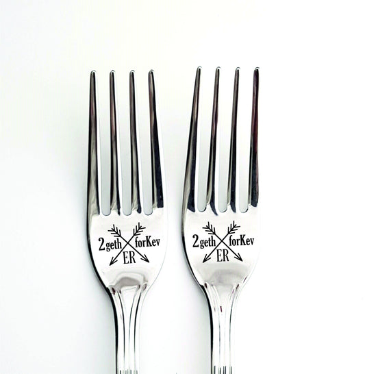 Engagement Anniversary Gift for Couple, Engraved Forks Dining Set, Personalized Kitchen  Silver Metal Present, Keepsake for Wife Husband