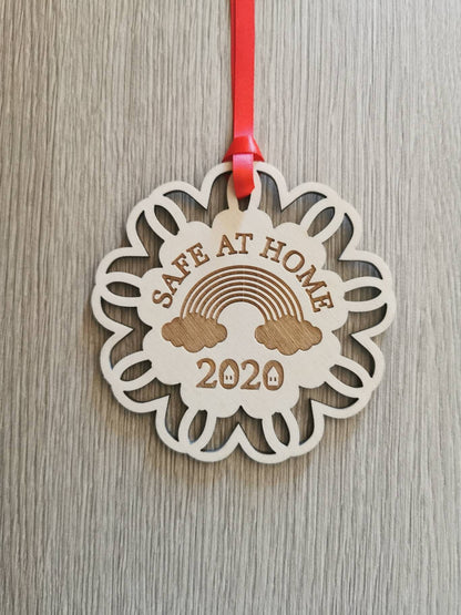 Personalized 2020 Christmas Ornament: Engraved Wooden Quarantine Keepsake