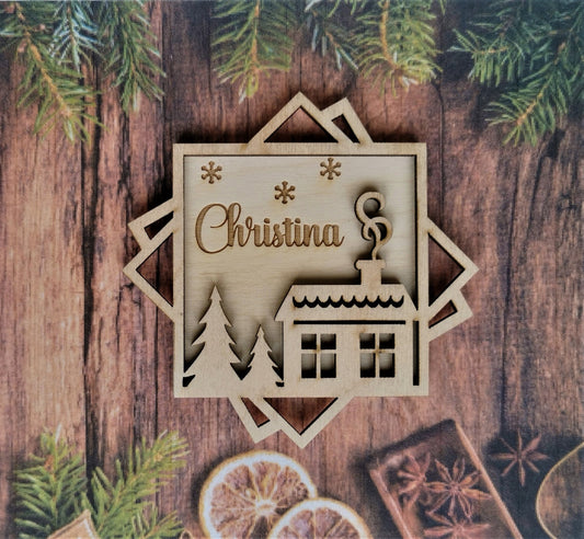 Personalized Wooden Christmas Ornament: Laser Cut Xmas Decor