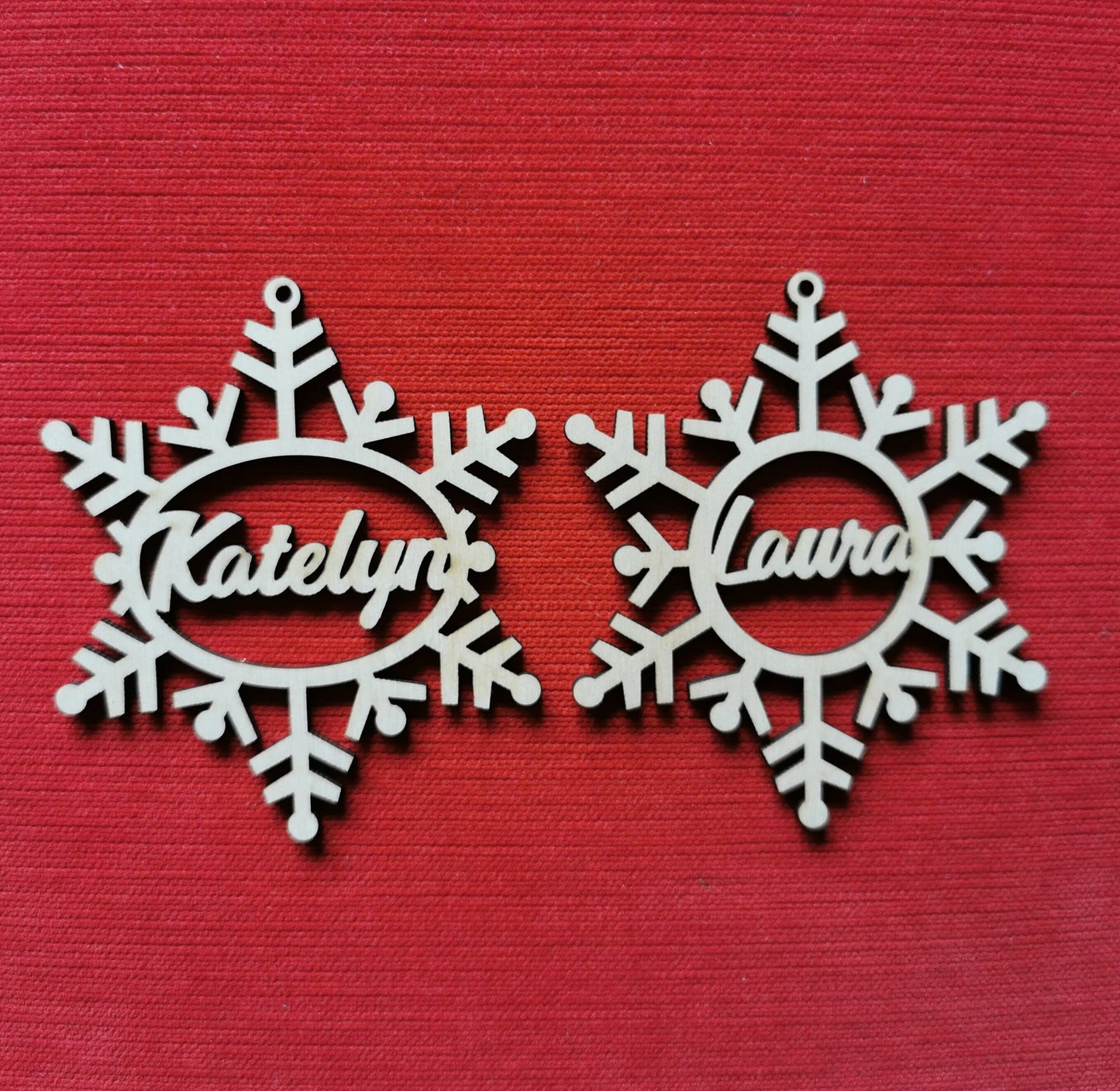 Personalized Wooden Snowflake Christmas Baubles: Laser Cut Name Ornaments (Set of 5)
