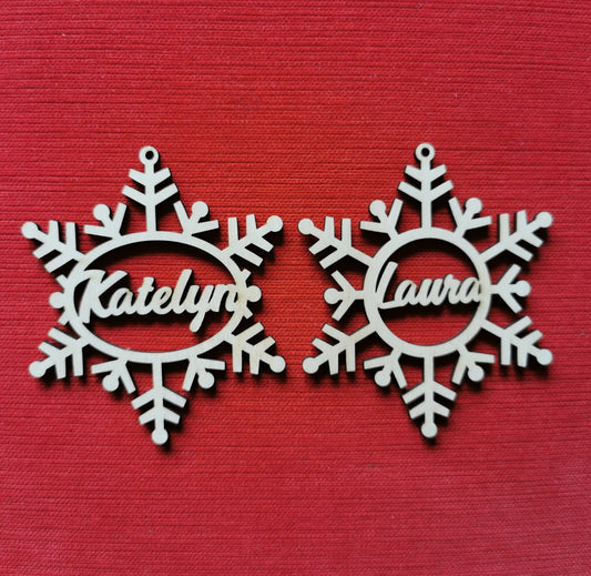 Personalized Wooden Snowflake Christmas Baubles: Laser Cut Name Ornaments (Set of 5)