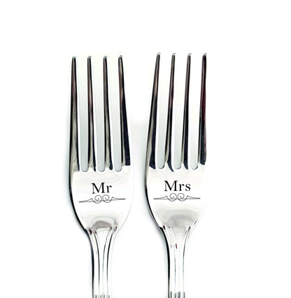 Engraved Wedding Cake Forks: Personalized Mr & Mrs Keepsake