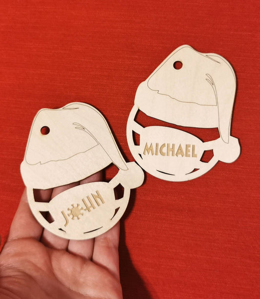 Personalized Wooden Santa Ornament: 2020 Pandemic Christmas Tag