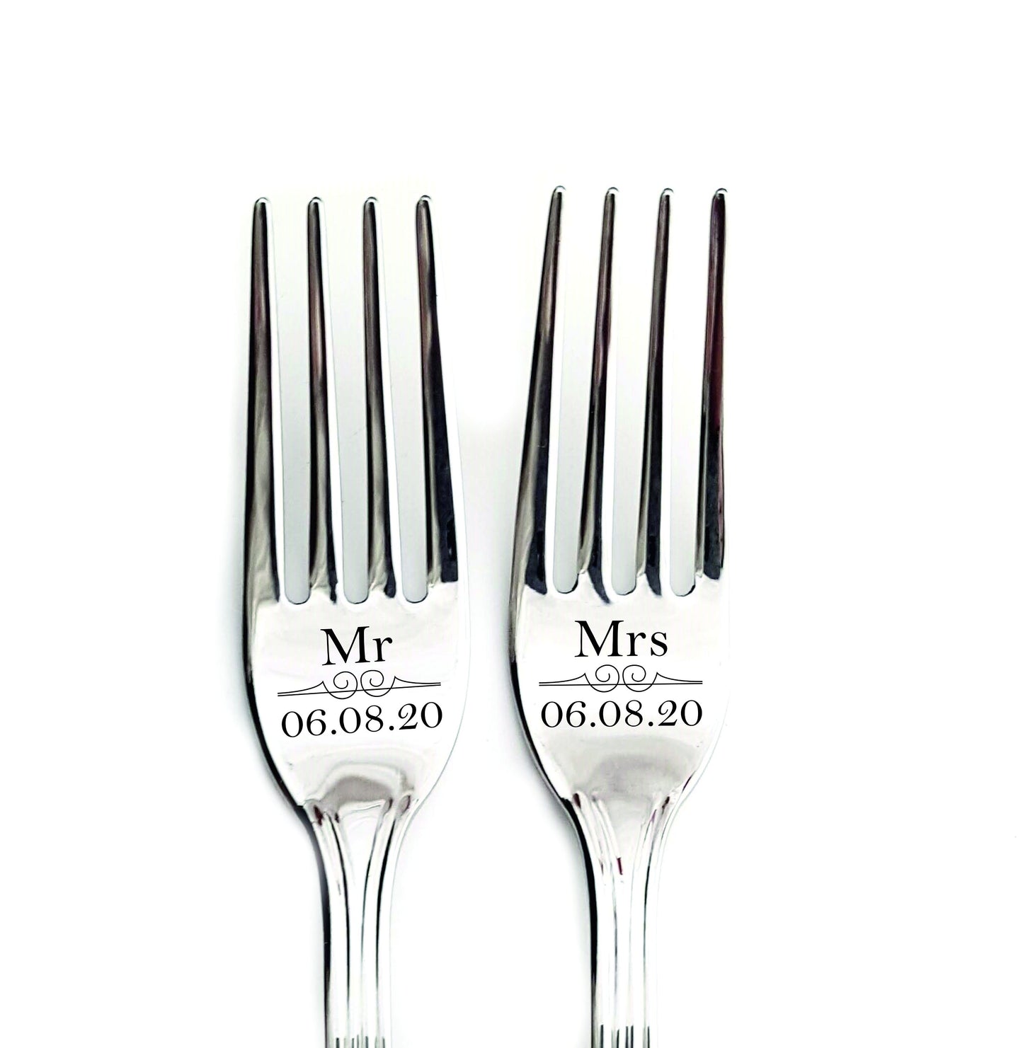 Engraved Wedding Cake Forks: Personalized Mr & Mrs Keepsake