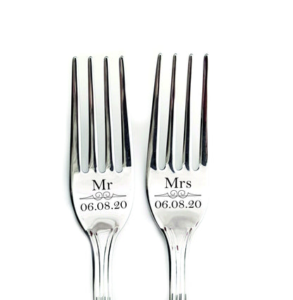 Engraved Wedding Cake Forks: Personalized Mr & Mrs Keepsake