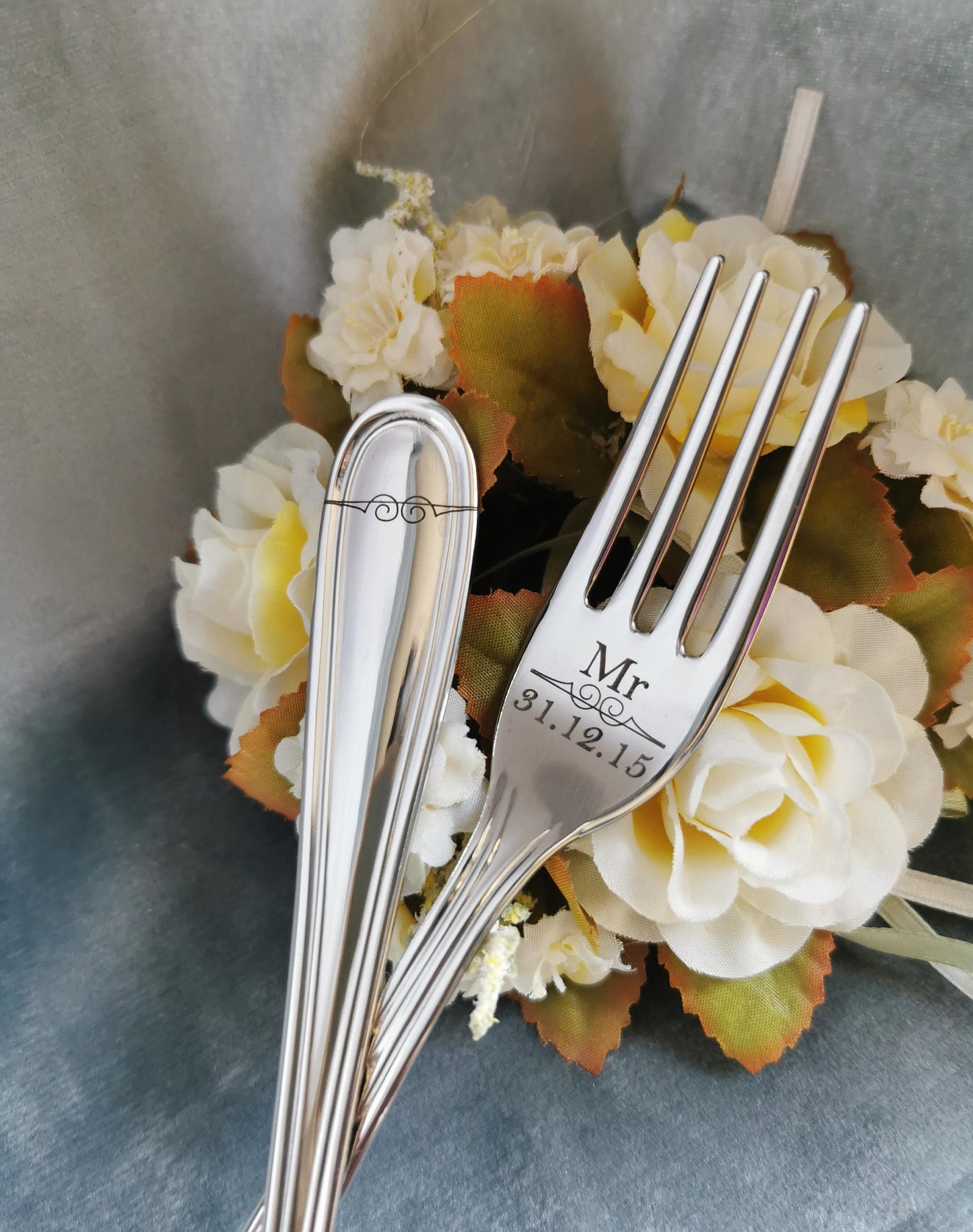 Engraved Wedding Cake Forks: Personalized Mr & Mrs Keepsake