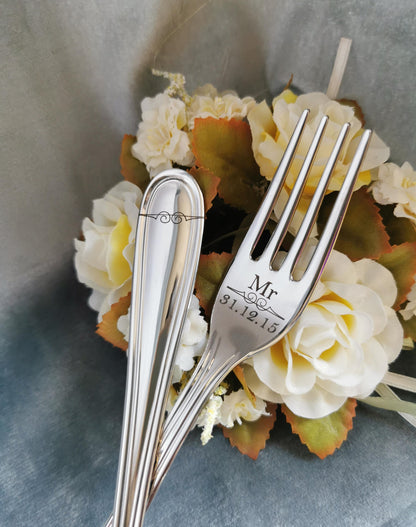 Engraved Wedding Cake Forks: Personalized Mr & Mrs Keepsake