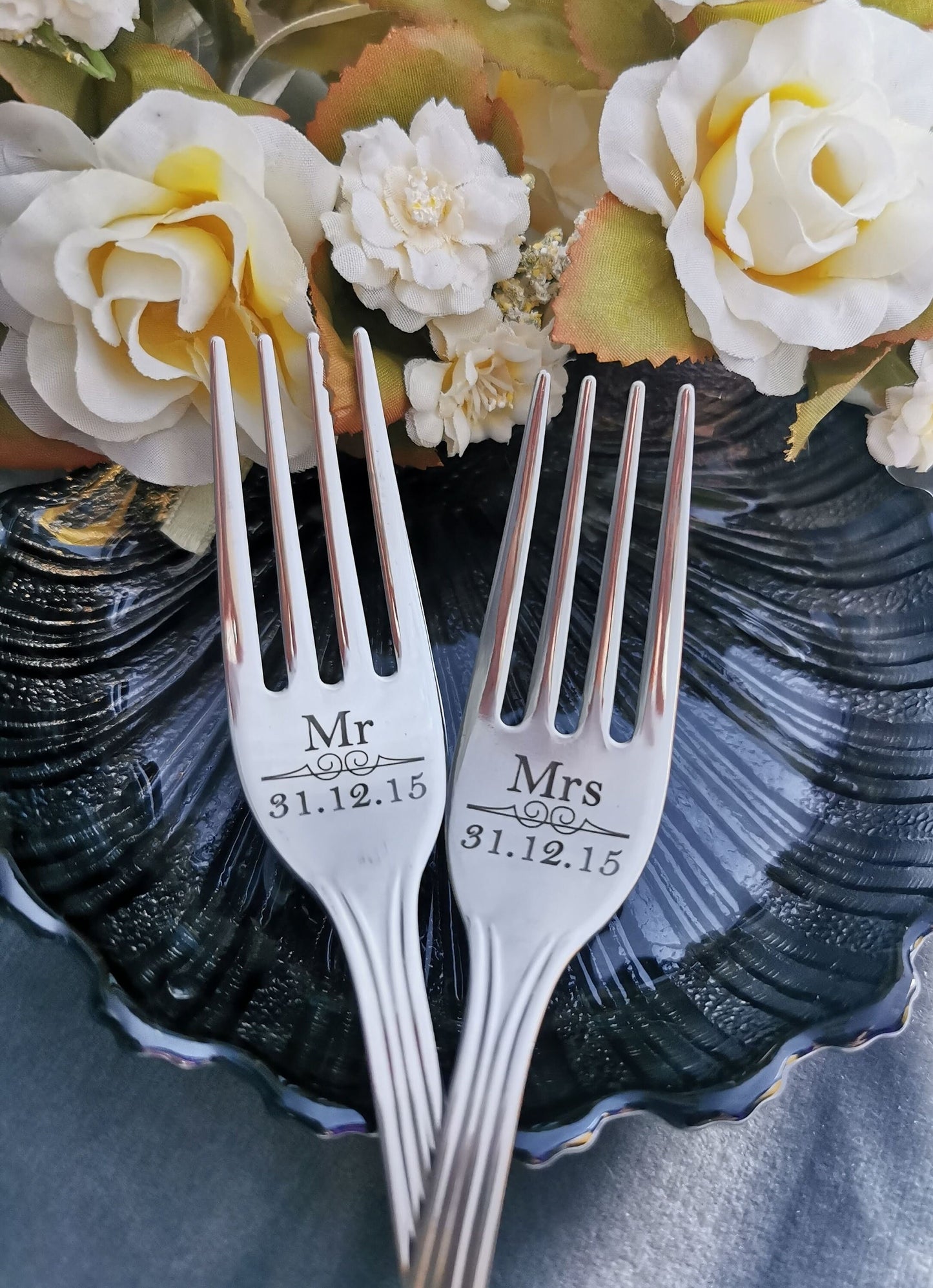 Engraved Wedding Cake Forks: Personalized Mr & Mrs Keepsake