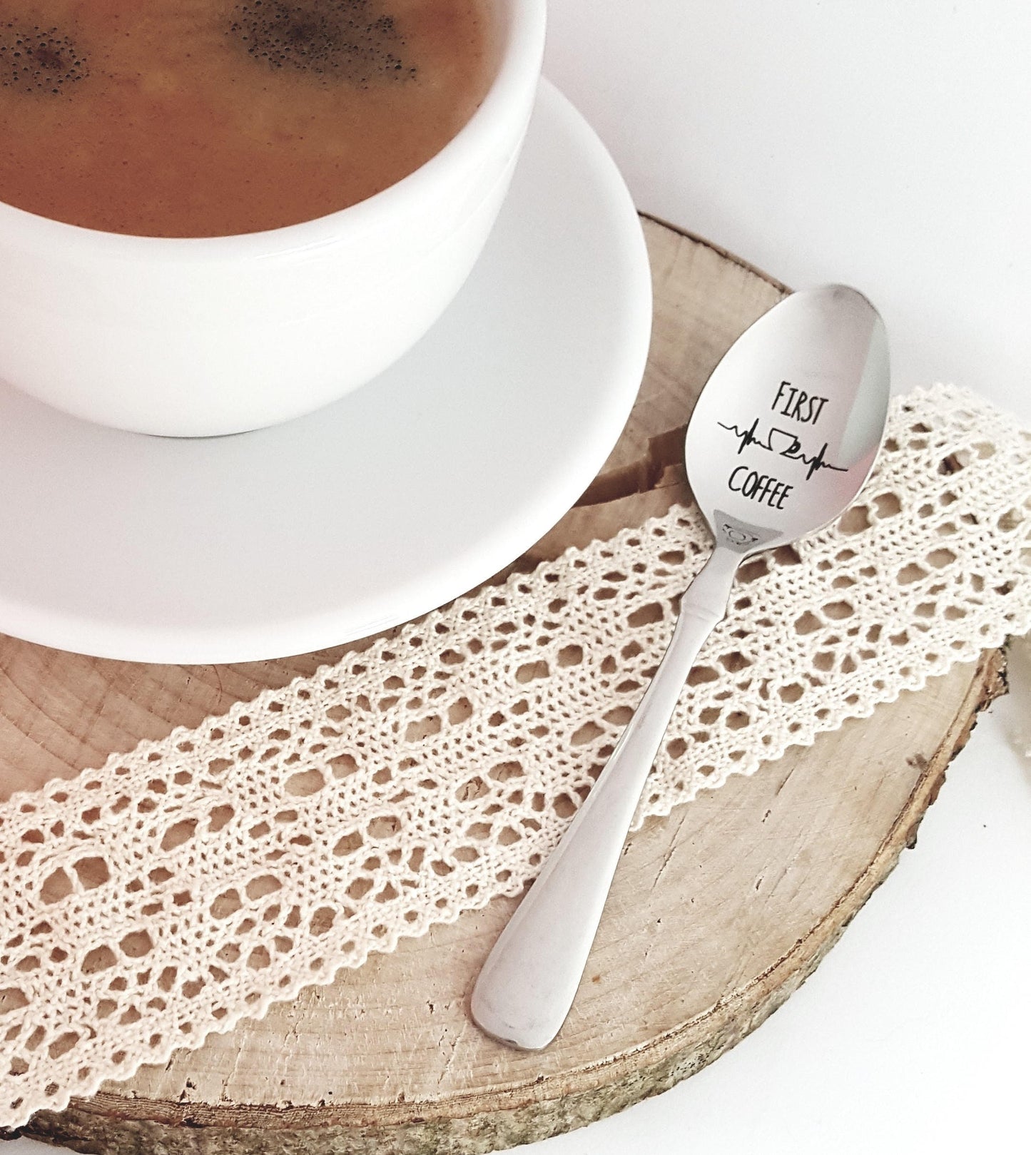 Engraved Coffee Spoon: "First Coffee" Stainless Steel Gift