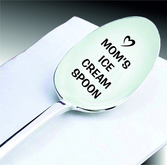 Engraved Moms ice cream spoon, personalized coffee spoon, custom teaspoon, customized serving spoon, silver spoon, best 2020 Christmas gift