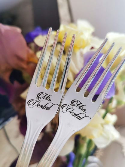 Custom Engraved Wedding Forks: Personalized Stainless Steel Cutlery Set