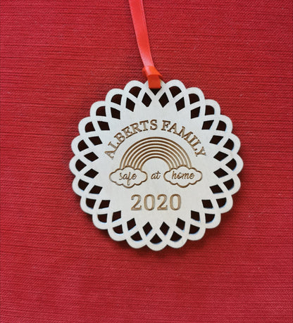 Personalized 2020 Christmas Ornament: Engraved Wooden Quarantine Keepsake