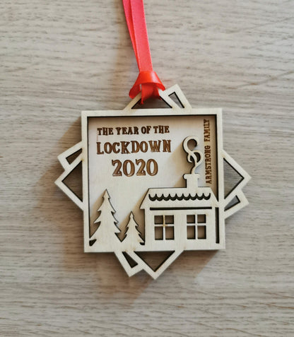 Personalized 2020 Christmas Ornament: Engraved Wooden Quarantine Keepsake