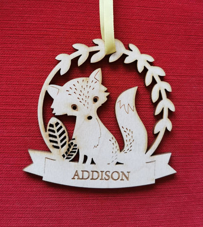 Personalized Wooden Christmas Ornament: Laser Cut Fox Decor