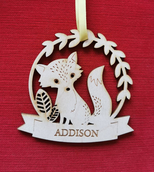 Personalized Wooden Animal Christmas Ornament: Engraved Name Xmas Decor