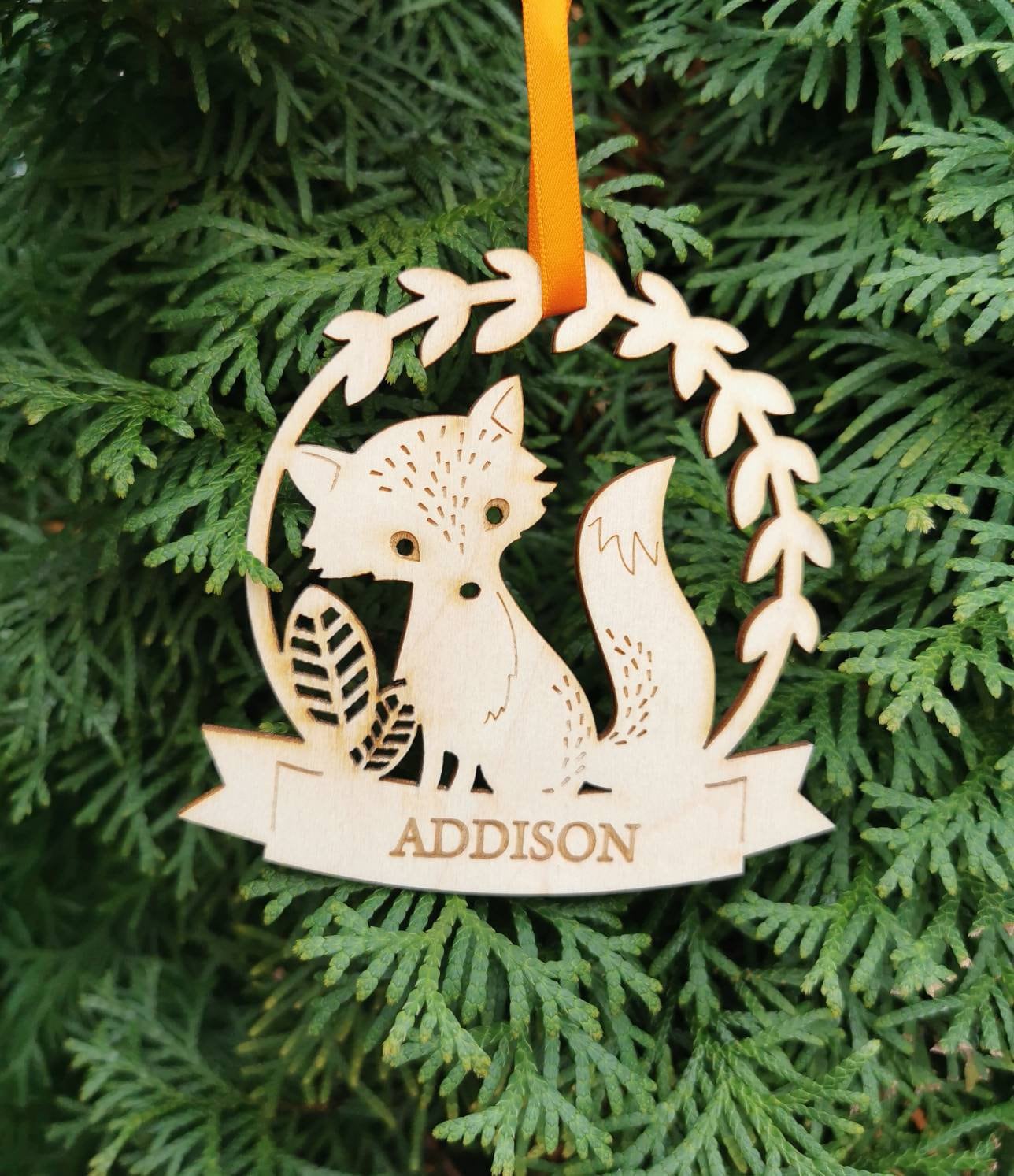 Personalized Wooden Animal Christmas Ornament: Engraved Name Xmas Decor