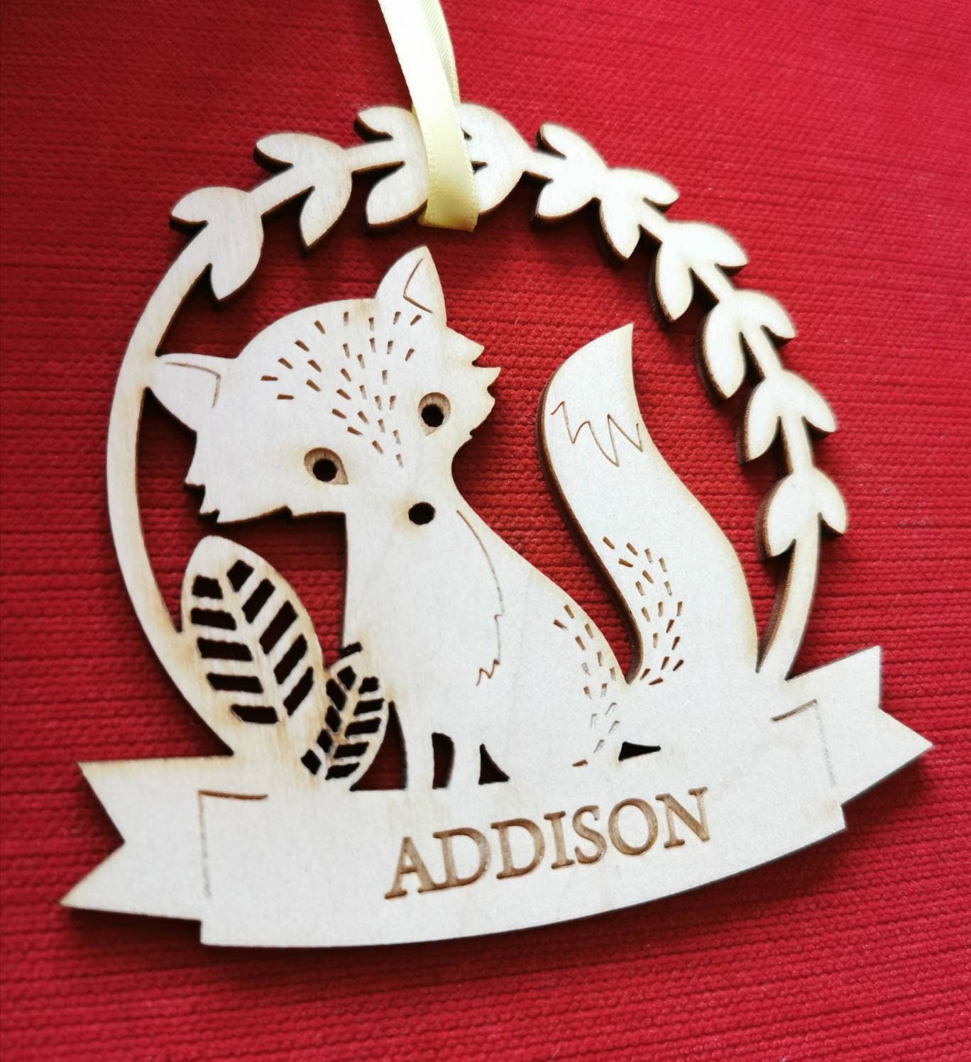 Personalized Wooden Christmas Ornament: Laser Cut Fox Decor