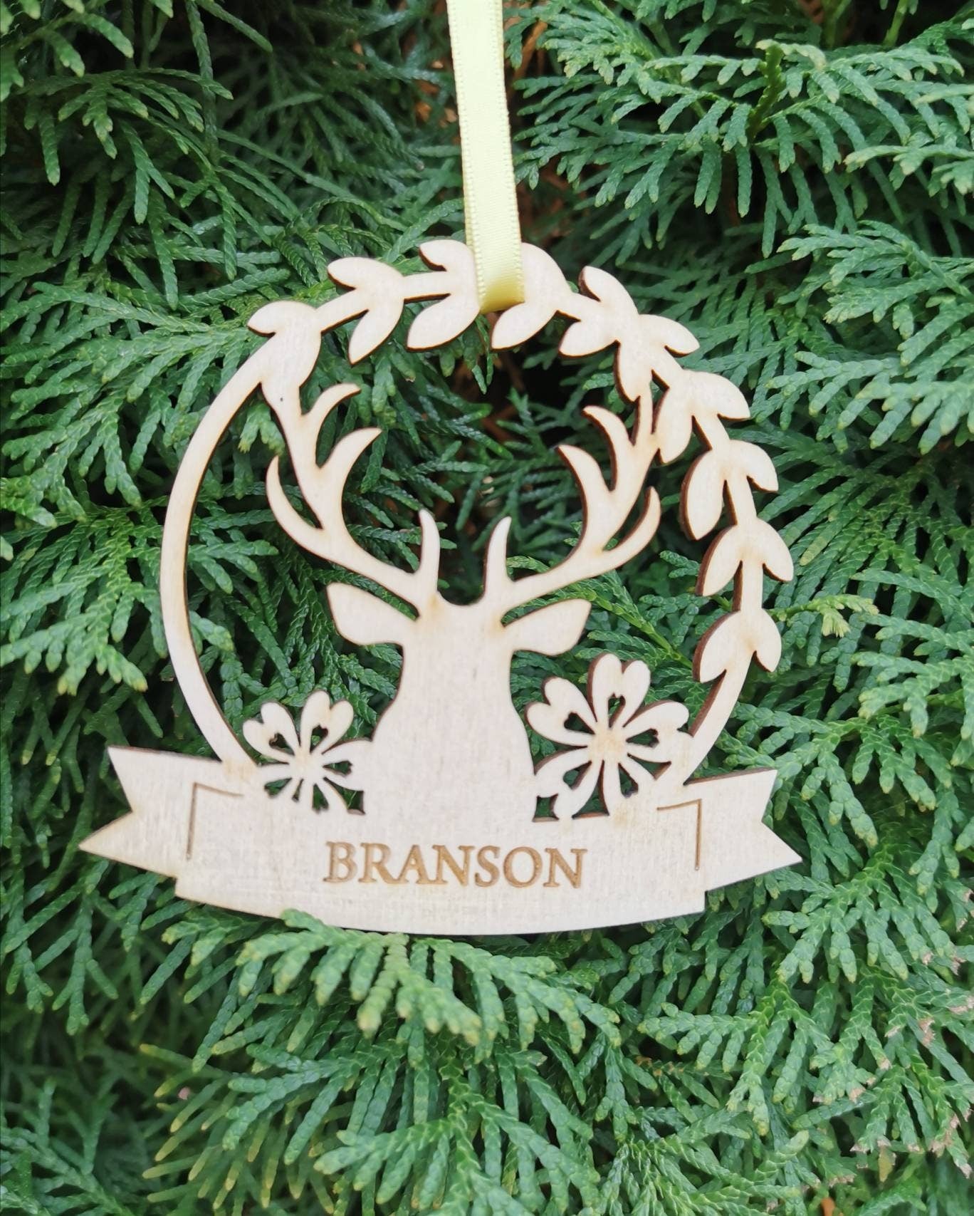 Personalized Wooden Christmas Ornament: Laser Cut Fox Decor