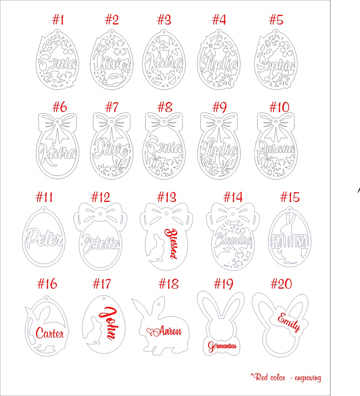 5 personalisierte Ostereier: Lasergeschnittene Anhänger aus Holz für Osterkörbe