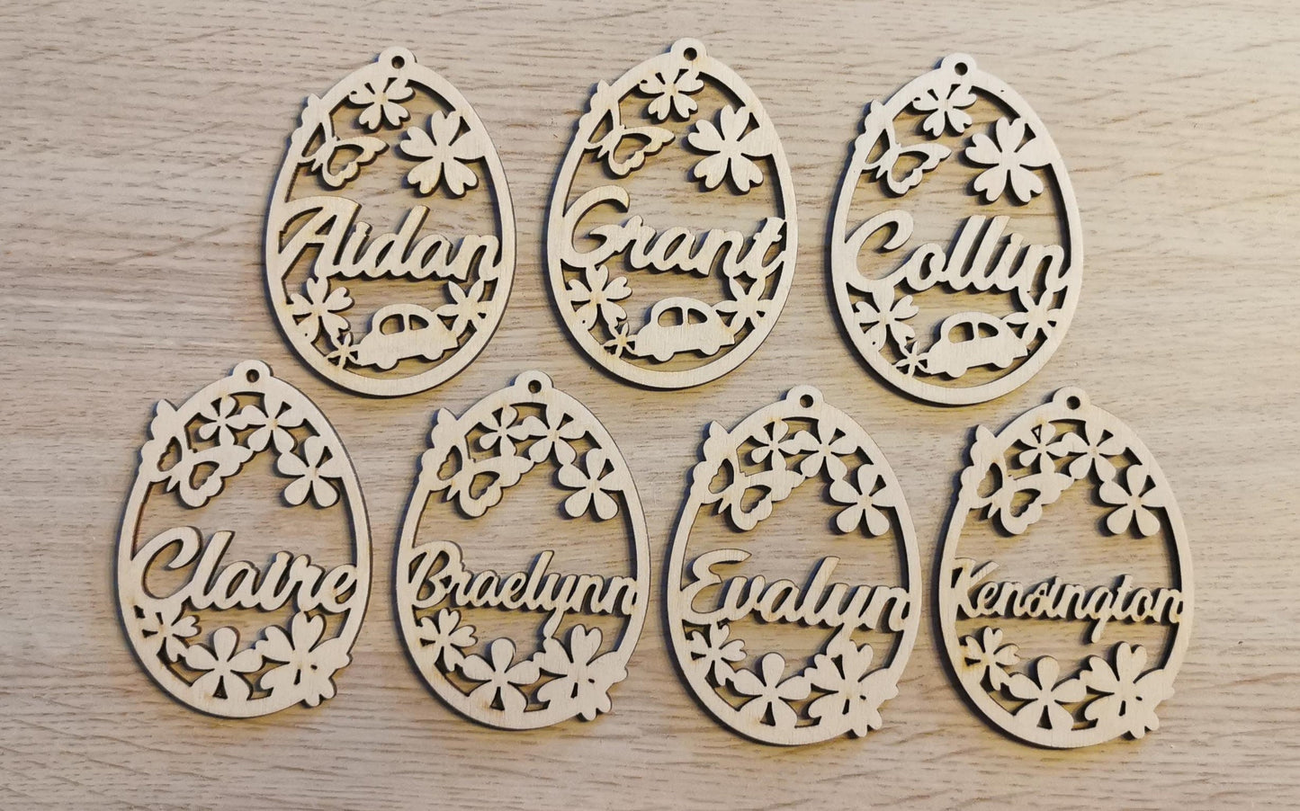 Personalized Wooden Easter Egg Ornament: Laser Cut Flower Decor