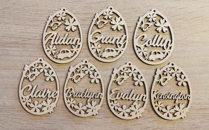 Personalized Wooden Easter Egg Ornament: Laser Cut Flower Decor