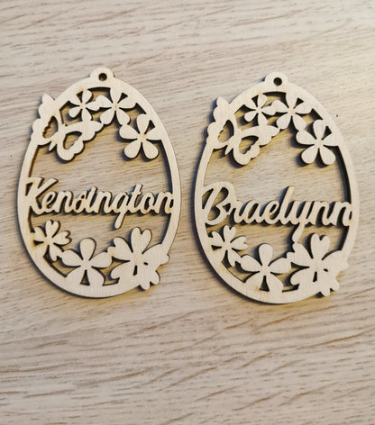 Personalized Wooden Easter Egg Ornament: Laser Cut Flower Decor