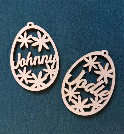 5 Personalized Easter Egg Ornaments: Laser Cut Wood Baubles