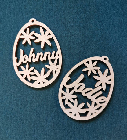 5 Personalized Easter Egg Ornaments: Laser Cut Wood Baubles