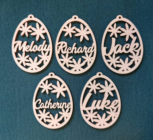 5 Personalized Easter Egg Ornaments: Laser Cut Wood Baubles