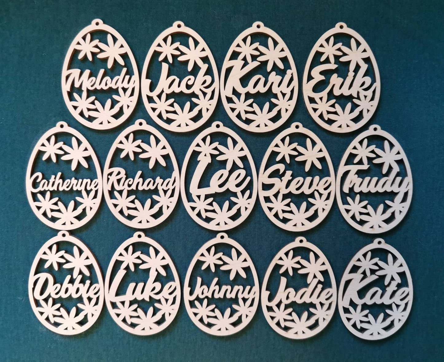 5 Personalized Easter Egg Ornaments: Laser Cut Wood Baubles