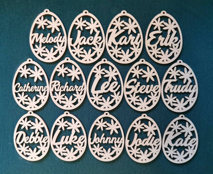 5 Personalized Easter Egg Ornaments: Laser Cut Wood Baubles