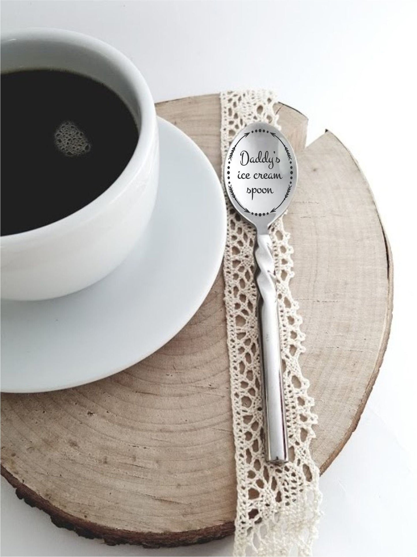 Father's day gift idea, engraved ice cream spoon for dad, new daddy's present, custom silverware,  silver coffee spoon, ice cream shovel