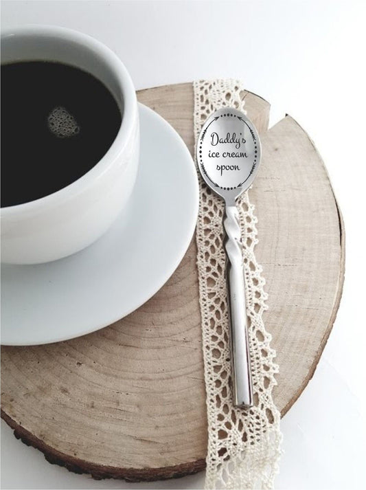 Father's day gift idea, engraved ice cream spoon for dad, new daddy's present, custom silverware,  silver coffee spoon, ice cream shovel