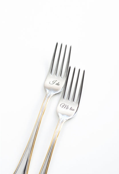 Personalized Wedding Forks: Engraved Gold Trim Silverware, Mr & Mrs Dining Set