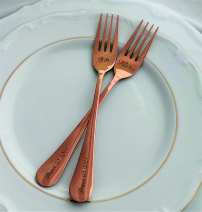 Personalized Rose Gold Wedding Forks: Mr & Mrs Keepsake