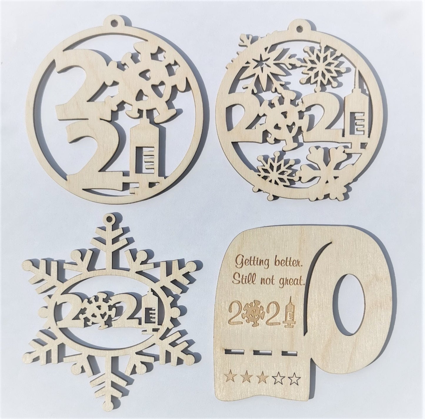 Laser Cut Wooden 2021 Ornament: Pandemic Gag Gift
