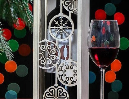Wooden Decorative Wine Holder Christmas Box for Wine Accessory Sets Winter Wedding Anniversary Birthday 1st Xmas as Mr and Mrs Gift, Lantern