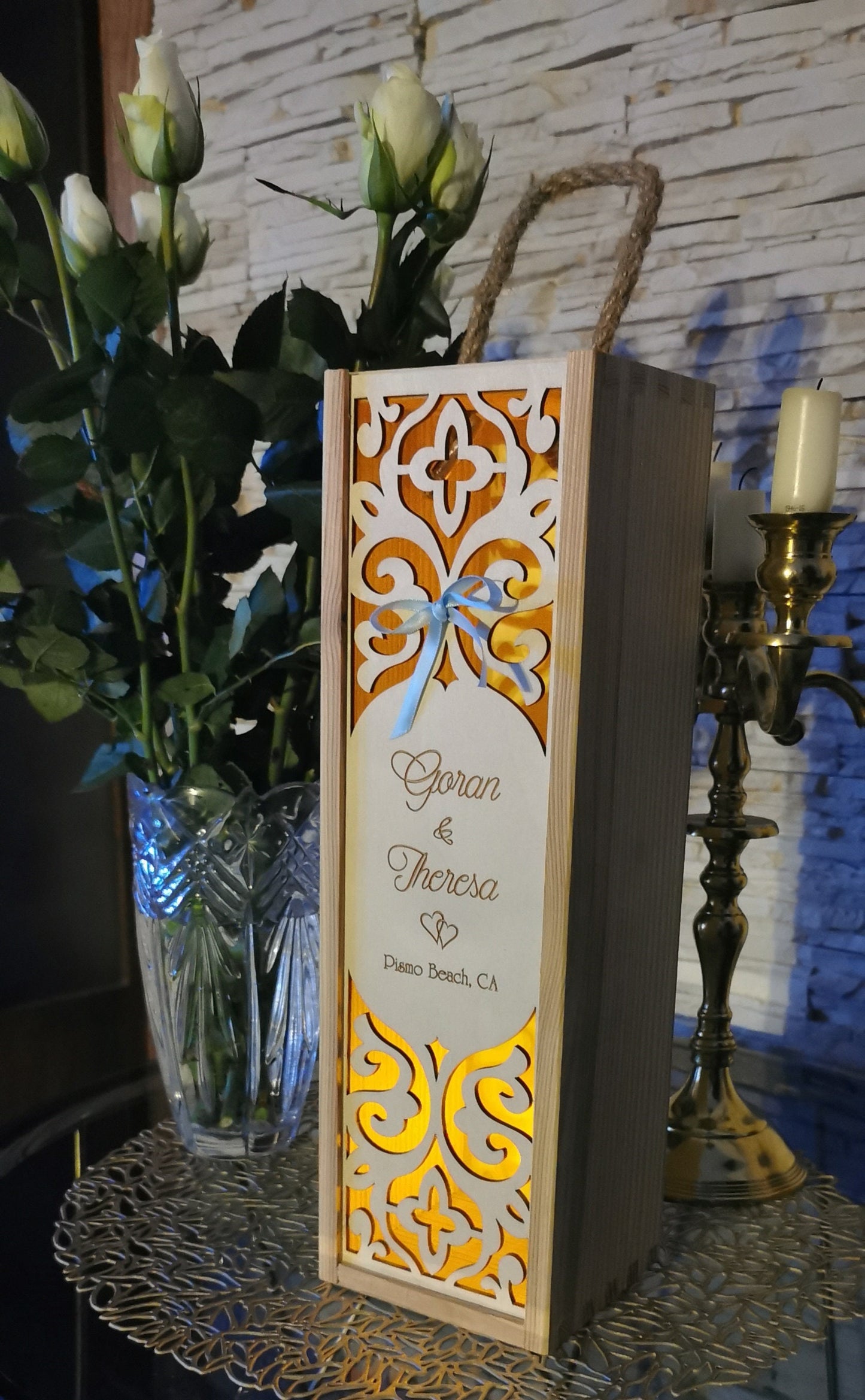 Personalized wine box, wedding wine ceremony, custom engraved gift for bride groom, wooden present for wine lovers, rustic wine holder