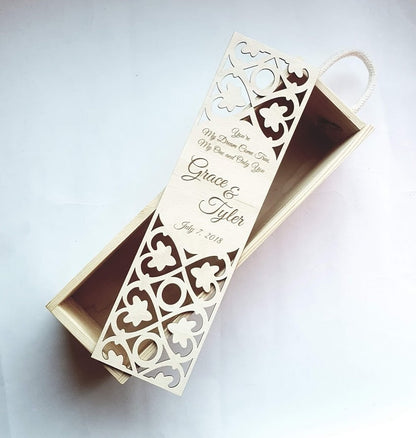 Personalized Laser Cut Wine Box: Wedding Anniversary Keepsake Lantern