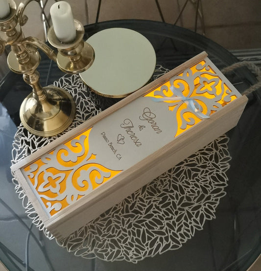 Personalized Laser Cut Wine Box: Wedding Anniversary Keepsake Lantern
