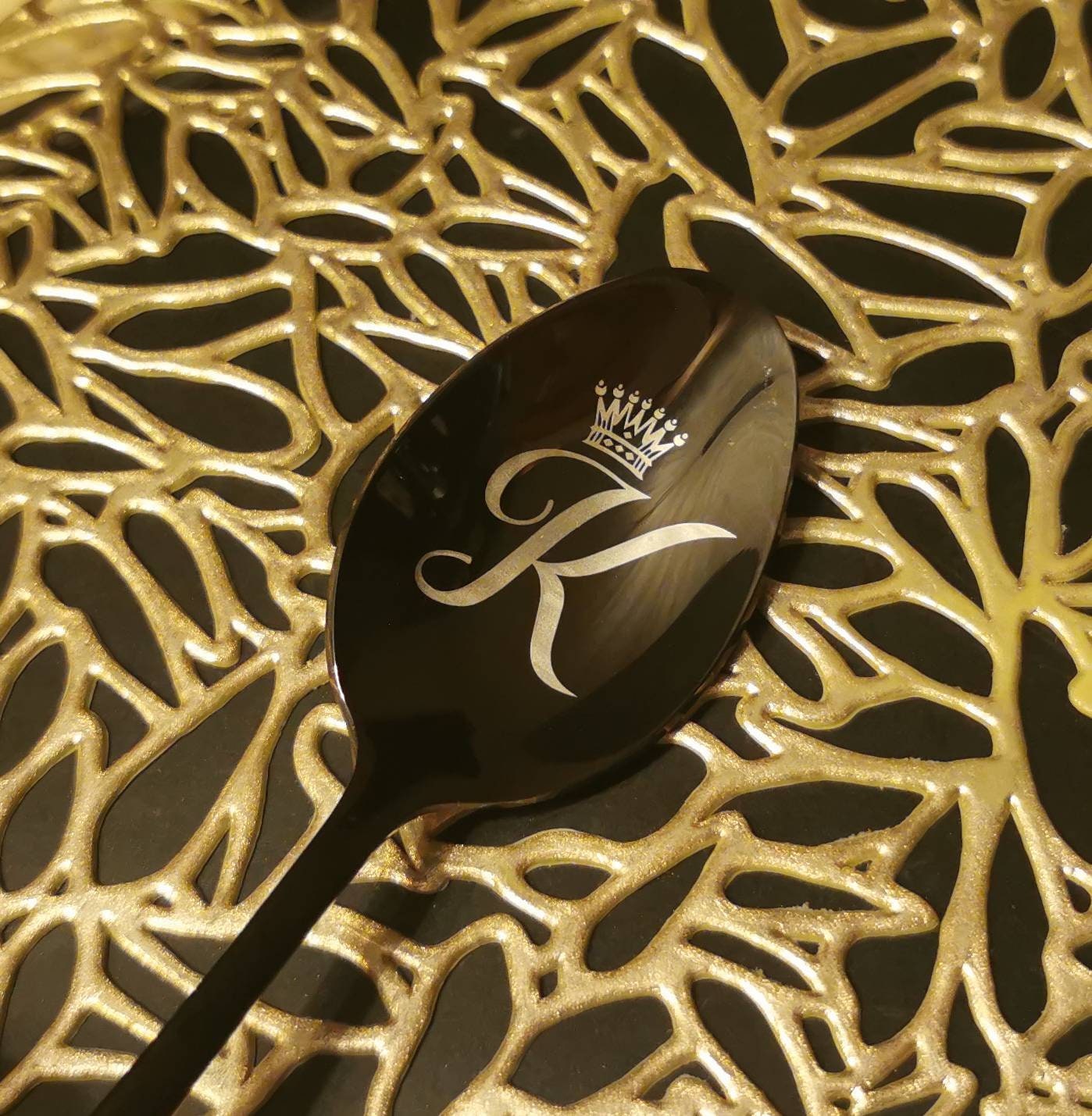 Engraved spoon with name initial letter Personalized cutlery for boyfriend Dad's black spoon gift, Customized Christmas present for husband