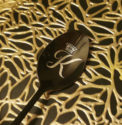 Engraved spoon with name initial letter Personalized cutlery for boyfriend Dad's black spoon gift, Customized Christmas present for husband