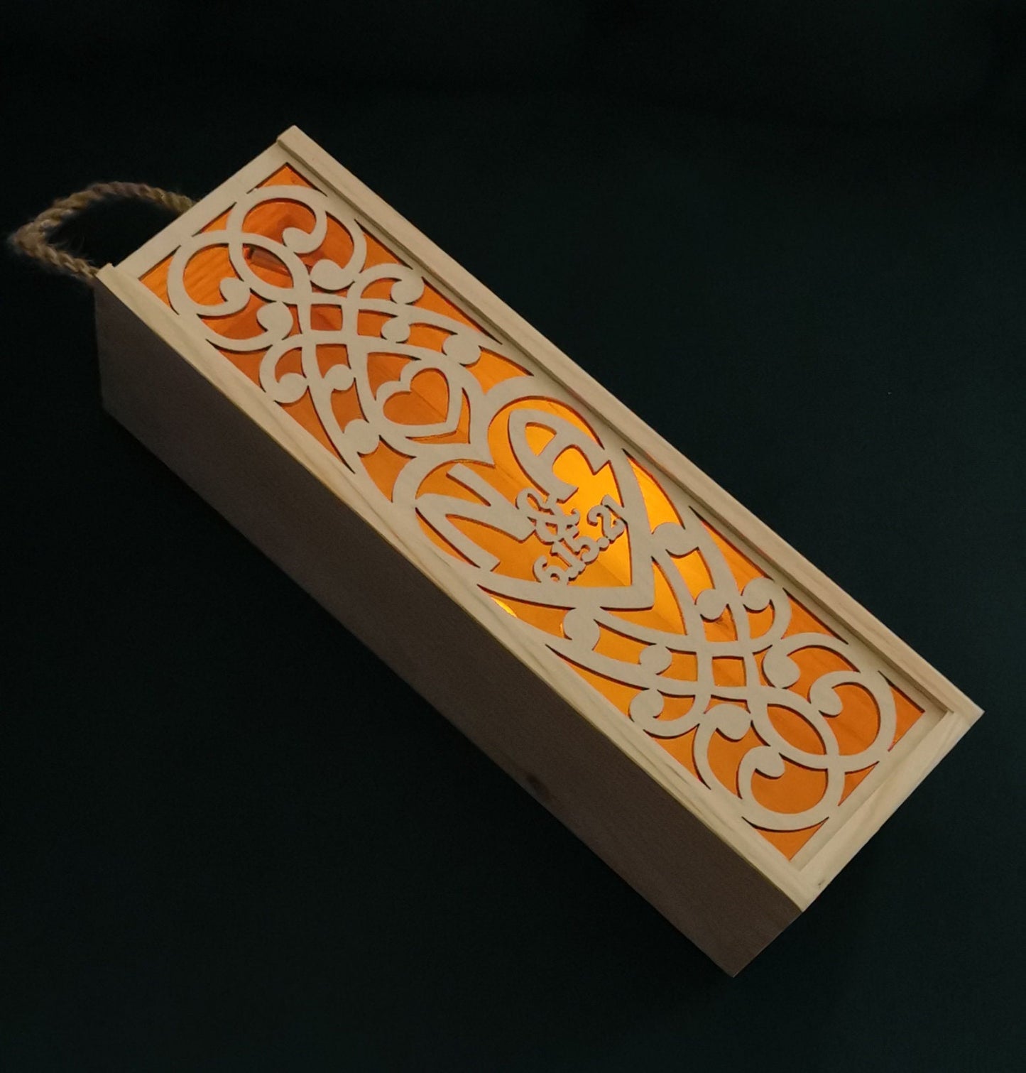 Personalized Laser Cut Wine Box: Wedding Anniversary Keepsake Lantern