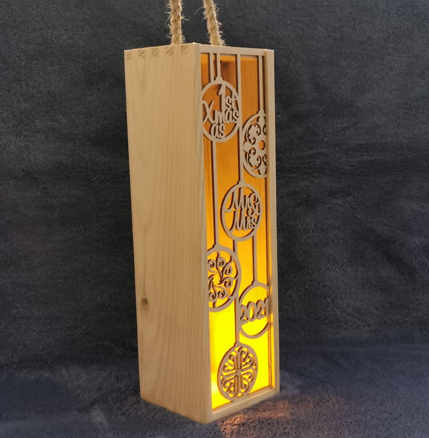 Wooden Decorative Wine Holder Christmas Box for Wine Accessory Sets Winter Wedding Anniversary Birthday 1st Xmas as Mr and Mrs Gift, Lantern