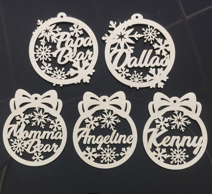 Personalized Wooden Snowflake Ornament Set: Laser Cut Christmas Baubles