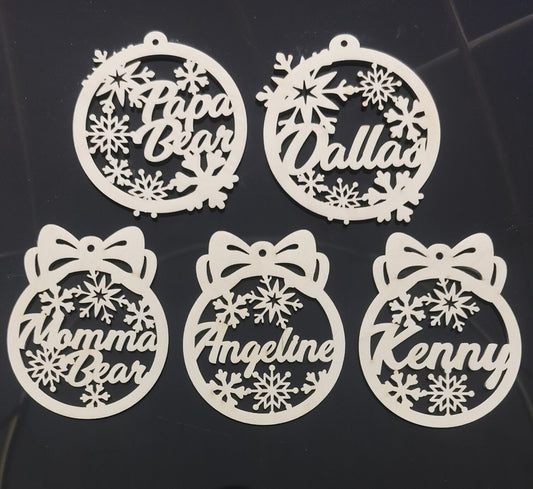 Personalized Wooden Snowflake Ornament Set: Laser Cut Christmas Baubles