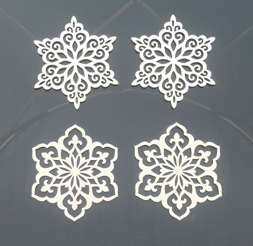Laser Cut Wooden Snowflake Ornaments: Christmas Tree Decor, Set of 4